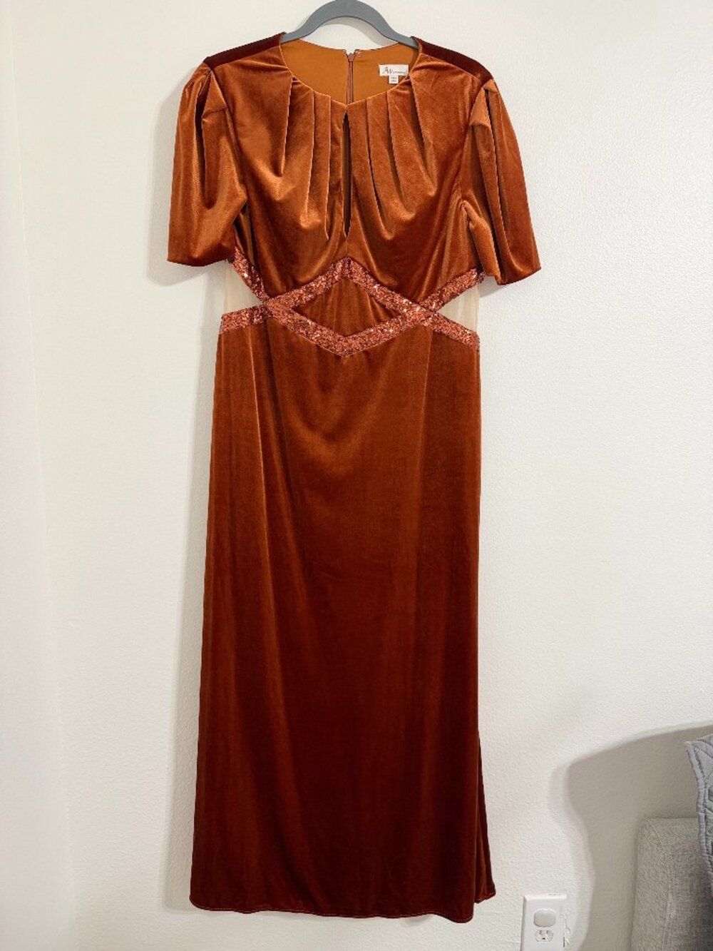 AW Bridal Adaline Velvet Dress Burnt Orange Custom Size Bridesmaid Formal